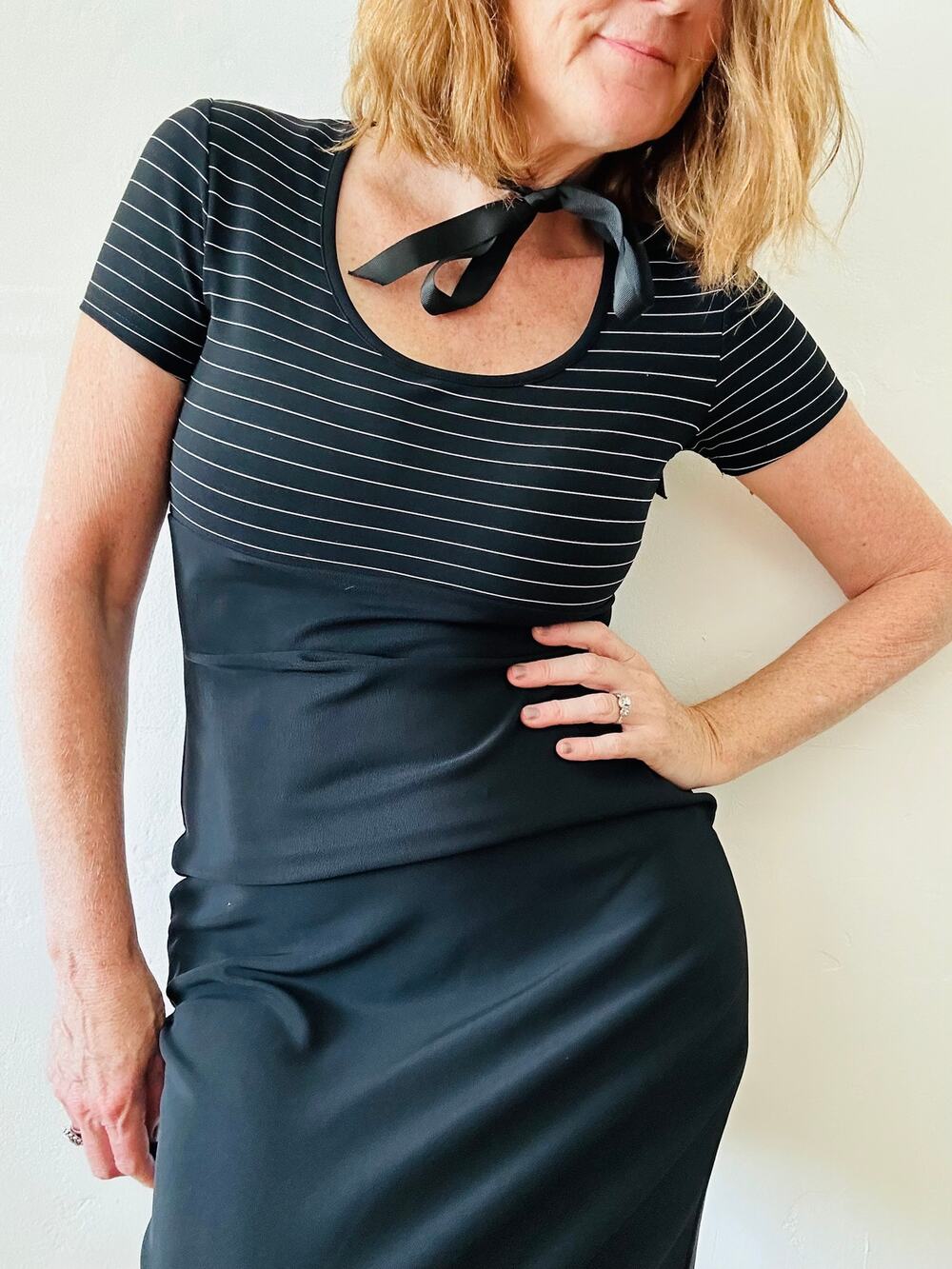 Vintage 90s Black Striped Maxi Dress SZ M Grunge Goth Minimalist City Triangles